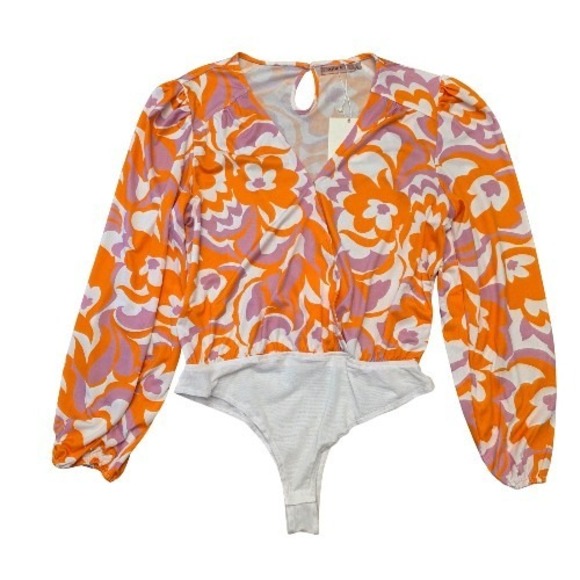 NWT Skylar Rose Floral Colorful Bodysuit Sz L Dance Y2K Yoga Long Sleeves - Picture 1 of 16